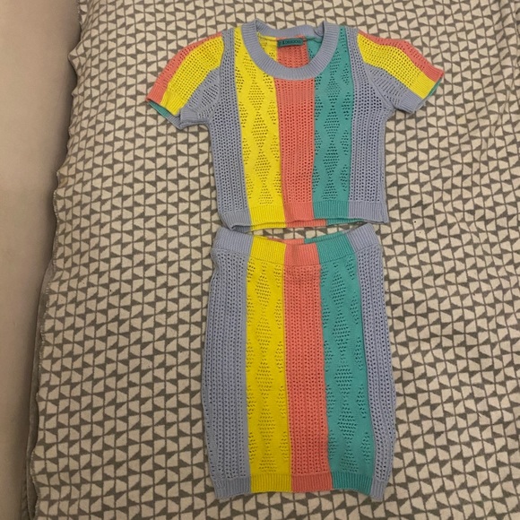 Dolls Kill Pastel Rainbow Two Piece Skirt Set - Picture 3 of 5